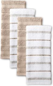 Albany Kitchen Towel 4-Pack Set, Milkshake Tan/White, 16"x26"