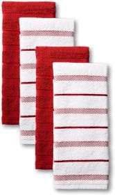 Albany Kitchen Towel 4-Pack Set, Passion Red/White, 16"x26"