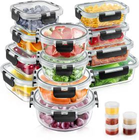 34pcs Glass Food Storage Containers with Lids Set, Airtight Glass Meal Prep Containers (17 Containers 17 Lids), Leak Proof Lunch Container BPA-Fr