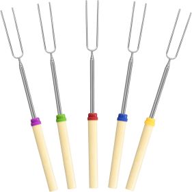 5 Pack Marshmallow Roasting Sticks Set, Extendable 32in Long Metal Barbecue Skewers with Wooden Handle, for Marshmallow, Hot Dogs, Camping, BBQ,