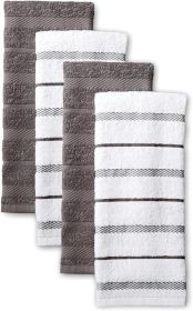 Albany Kitchen Towel 4-Pack Set, Charcoal Grey/White, 16"x26"