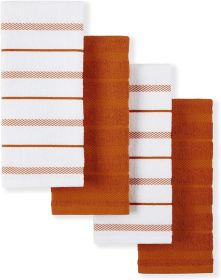 Albany Kitchen Towel 4-Pack Set, Honey Orange/White, 16"x26"
