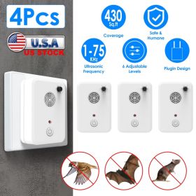 4Pack Plug In Ultrasonic Bat Repellent Indoor Bird Mouse Deterrent Device With 6 Adjustable Levels For Attic Garage Kitchen Warehouse (Option: White)