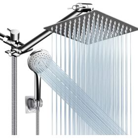 Shower Head Combo, 8 Inch High Pressure Rain With 11 Inch Adjustable Extension Arm And 5 Settings Handheld, Powerful Spray Against Low Water Pres (Option: 10ShowerheadSetChrome)