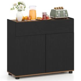 31.5" Kitchen Buffet Sideboard Cabinet With Push-to-Open Doors, Wood Storage Cabinet For Dining Room - Black (Option: Defaulttitle)