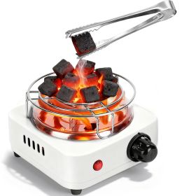 Electric Charcoal Burner 500W Hookah Charcoal Burner Compact Coal Burner for Hooka Cubes Shisha with Grill and Tongs 5 Temperature Gears 338℉-1022℉ Th (Option: CoalBurnerWhite)