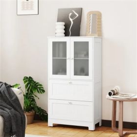 Freestanding Floor Storage Cabinet With Adjustable Shelf & 2 Drawers, Frosted Tempered Glass Door Sideboard (Option: Defaulttitle)