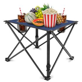 2Pcs Foldable Camping Table Portable Picnic Table Lightweight Travel Desk with 2 Cup Holders/Table Carrying Bag (Option: RestTable2PcNavyBlue)