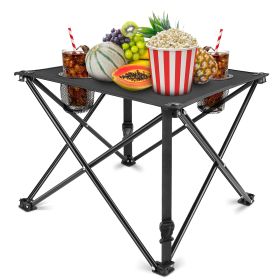2Pcs Foldable Camping Table Portable Picnic Table Lightweight Travel Desk with 2 Cup Holders/Table Carrying Bag (Option: RestTable2PcBlack)