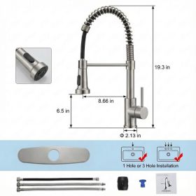 Industrial Kitchen Faucet With Pull Down Sprayer, Single Handle Stainless Steel Kitchen Faucet, 1 Or 3 Hole Installation, Farmhouse Style, Brushe (Option: 1)