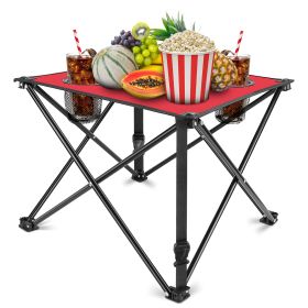 2Pcs Foldable Camping Table Portable Picnic Table Lightweight Travel Desk with 2 Cup Holders/Table Carrying Bag (Option: RestTable2PcRed)