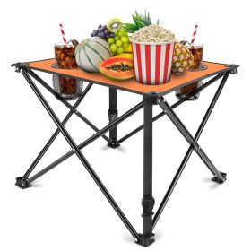2Pcs Foldable Camping Table Portable Picnic Table Lightweight Travel Desk with 2 Cup Holders/Table Carrying Bag (Option: RestTable2PcOrange)