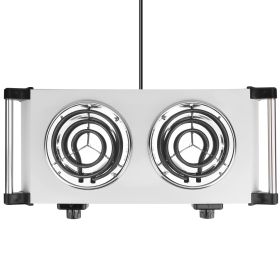 2000W Electric Dual Burner Portable Coil Heating Hot Plate Stove Countertop RV Hotplate with 5 Temperature Adjustments Portable Handles (Option: BurnerSilverDouble)