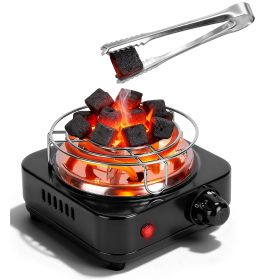 Electric Charcoal Burner 500W Hookah Charcoal Burner Compact Coal Burner for Hooka Cubes Shisha with Grill and Tongs 5 Temperature Gears 338℉-1022℉ Th (Option: CoalBurnerBlack)