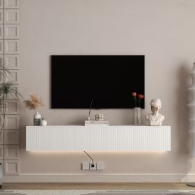 Floating TV Stand Wall Mounted With 16 Color LEDs,69 Modern TV Stand, Floating TV Cabinet Entertainment Center For 55 60 65 Inch TV, (Option: White)