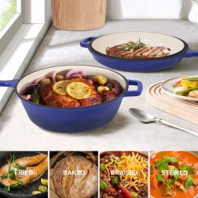 Enamel cast iron soup pot with handle, suitable for ceramic, gas, induction cooker or barbecue grill (Color: Blue)
