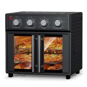 29.5 QT Air Fryer Convection Toaster Oven, French Door, 6 Slices, 1700W, Multifunction Oven, Air Fryer, Toast, Grill, Defrost, Bake, Time And Tem (Option: AFJ26ABLACK)